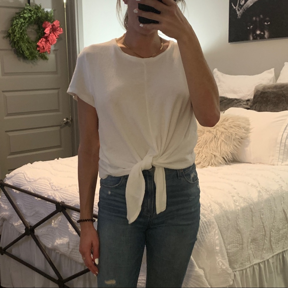 White T-Shirt Top with Front Tie